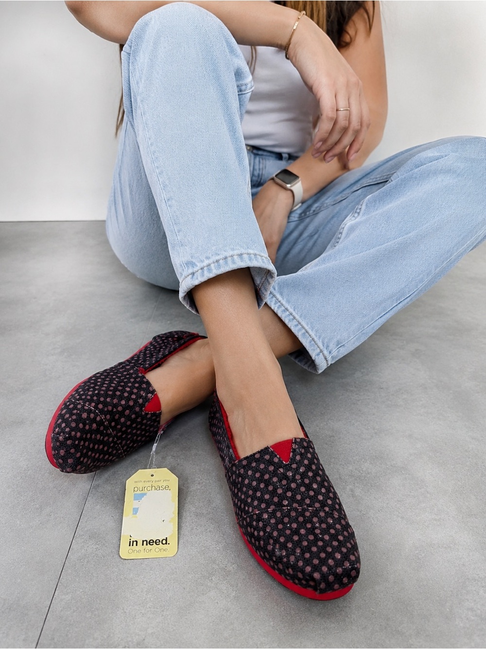 TOMS Black & Red Polka Slip-On Loafers - Women Shoes size 5.5